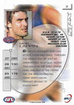 2002 Select AFL Exclusive SPX #8 Nigel Lappin Back